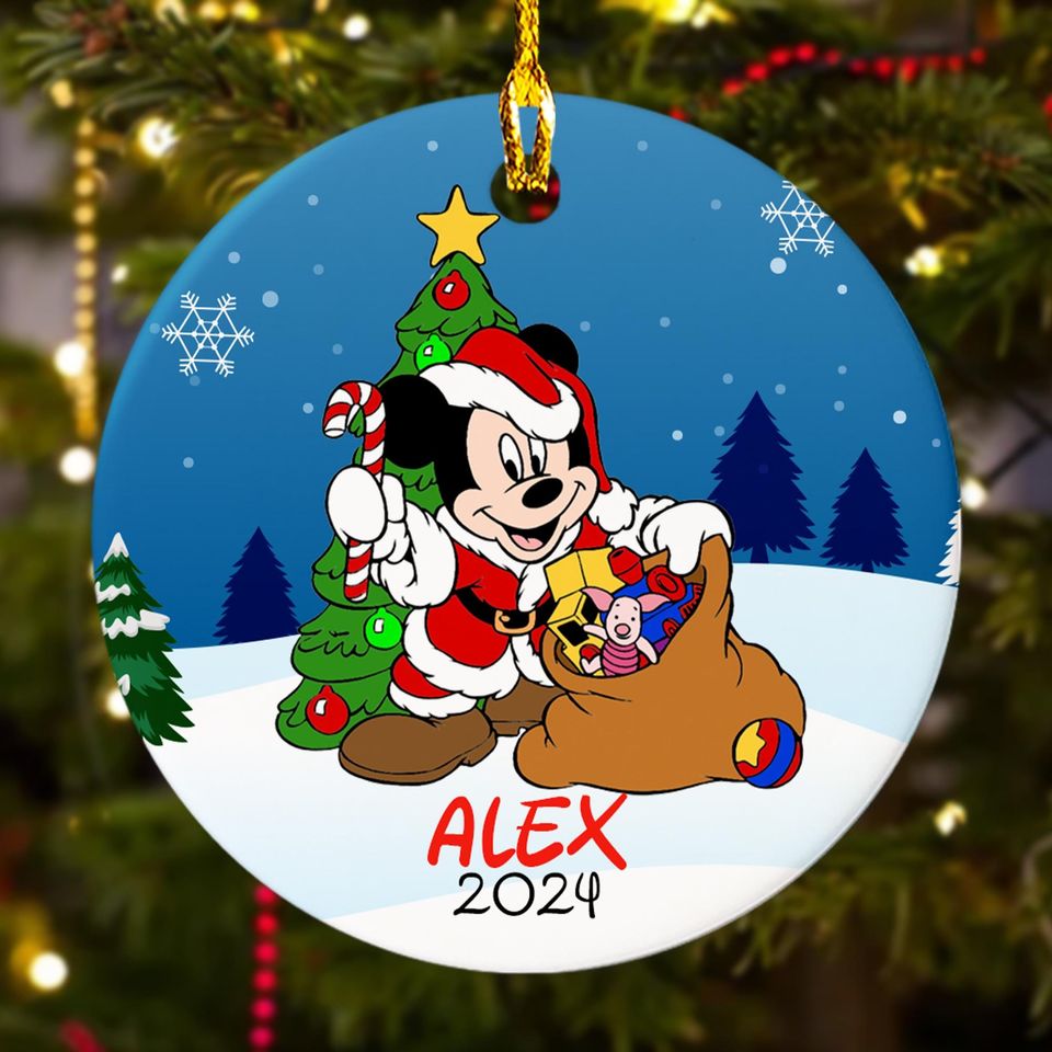 Personalized Mouse Christmas Tree Ornament, Mouse Boy Customized 2024 Christmas Tree Decor, Mouse Santa Hat Gift For Kid