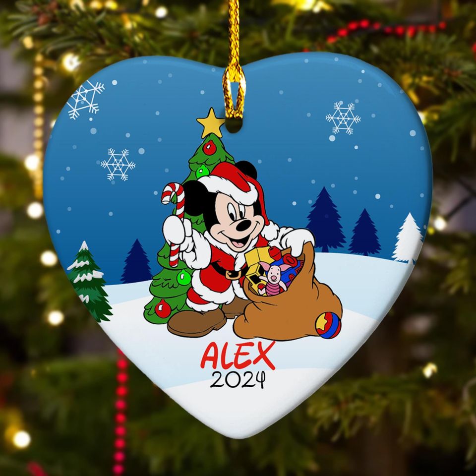 Personalized Mouse Christmas Tree Ornament, Mouse Boy Customized 2024 Christmas Tree Decor, Mouse Santa Hat Gift For Kid