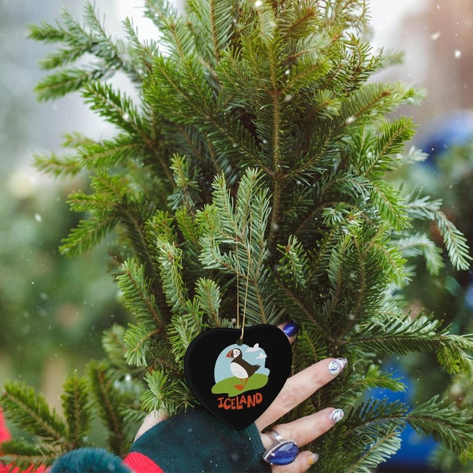 Puffin of Iceland Funny Christmas Ornaments Heart-Shape Hanging Decorations for Christmas Tree Xmas Home Party Decoration