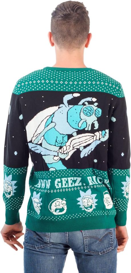 RIPP JUNC Rick and Rickandmorty Alien Aww Geez Rick Christmas Sweater