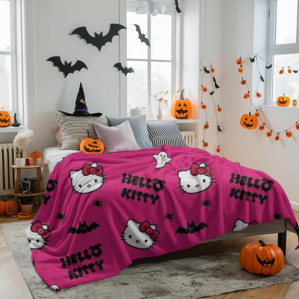 Pink Hello Kitty Halloween Fleece Blanket | Kids Gift