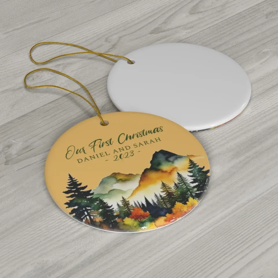 Mountain Christmas Ceramic Ornament, 2 Shapes