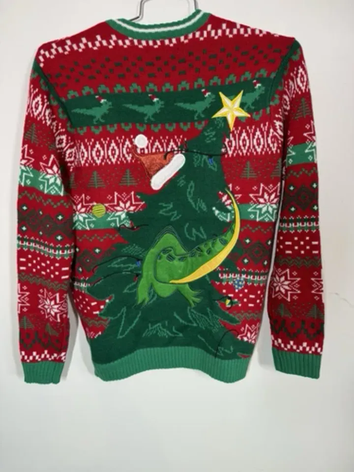 Blizzard Bay Men’s Ugly Christmas Sweater Dinosaur Front And Back Size Med T Rex