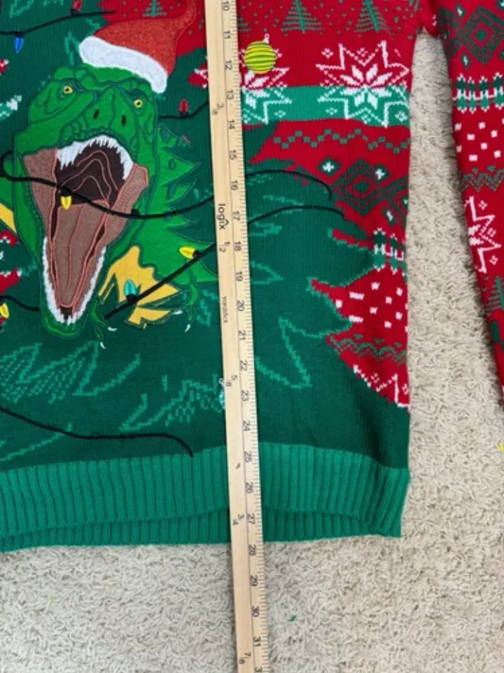Blizzard Bay Men’s Ugly Christmas Sweater Dinosaur Front And Back Size Med T Rex