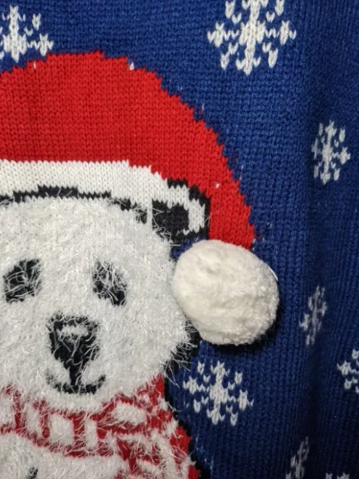NWT Notations Christmas Holiday Ugly Sweater Womens Blue Polar Bear Snow Size L