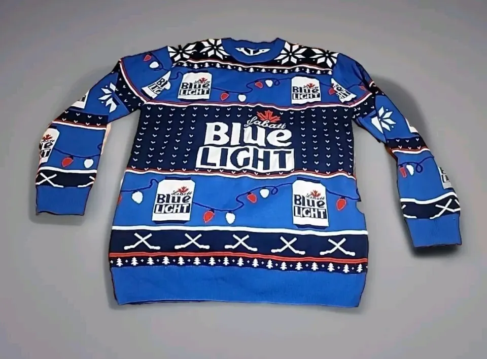 Labatt Blue Light Beer Sweater LARGE Maple Leaf Hockey Ugly Christmas Holiday