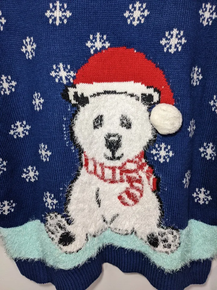 NWT Notations Christmas Holiday Ugly Sweater Womens Blue Polar Bear Snow Size L