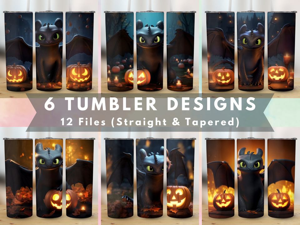 Toothless Halloween Tumbler Wrap Bundle 20 oz Skinny Sublimation Toothless