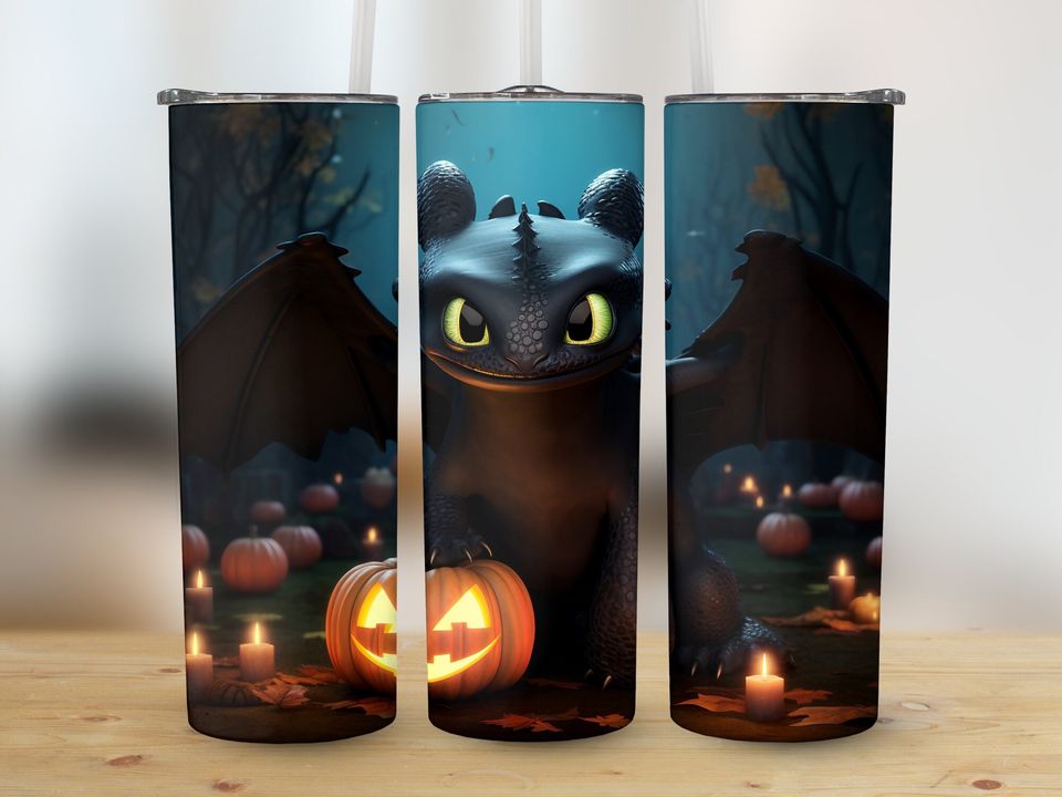 Toothless Halloween Tumbler Wrap Bundle 20 oz Skinny Sublimation Toothless