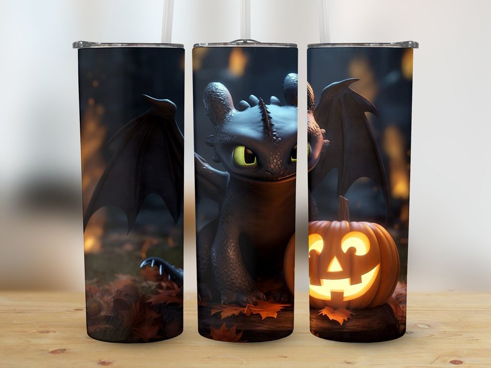 Toothless Halloween Tumbler Wrap Bundle 20 oz Skinny Sublimation Toothless