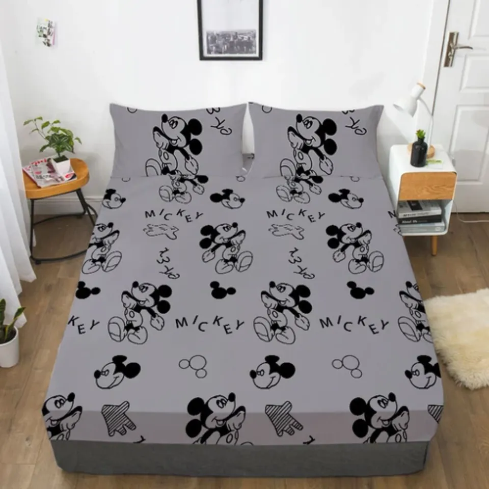 Mickey Mouse Cartoon Bedding Set Decor Fitted Sheet Set Single/Double/King Size