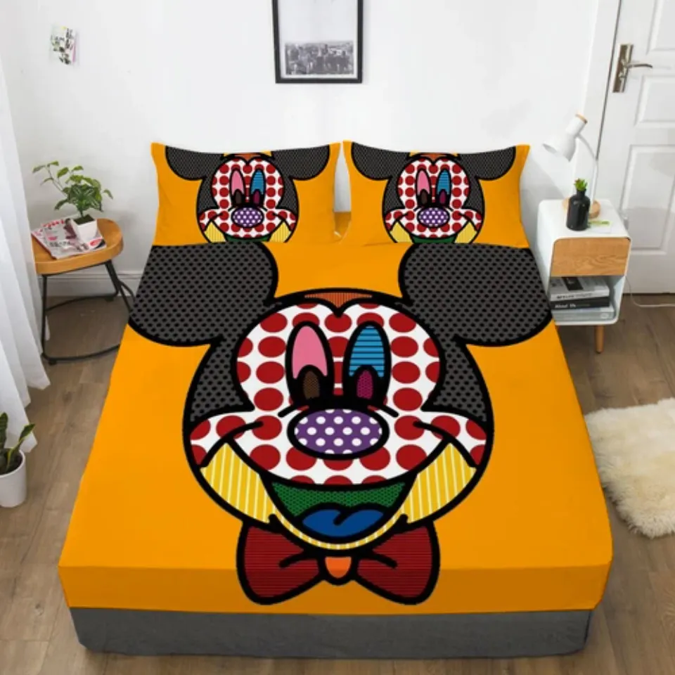 Mickey Mouse Cartoon Bedding Set Decor Fitted Sheet Set Single/Double/King Size