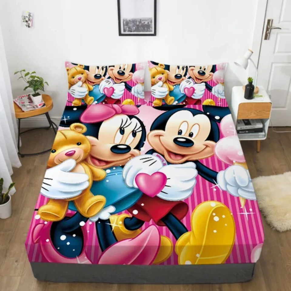 Mickey Mouse Cartoon Bedding Set Decor Fitted Sheet Set Single/Double/King Size