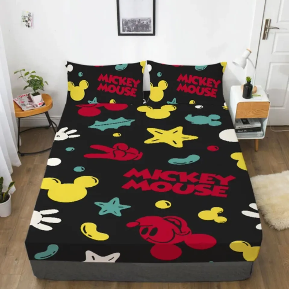 Mickey Mouse Cartoon Bedding Set Decor Fitted Sheet Set Single/Double/King Size