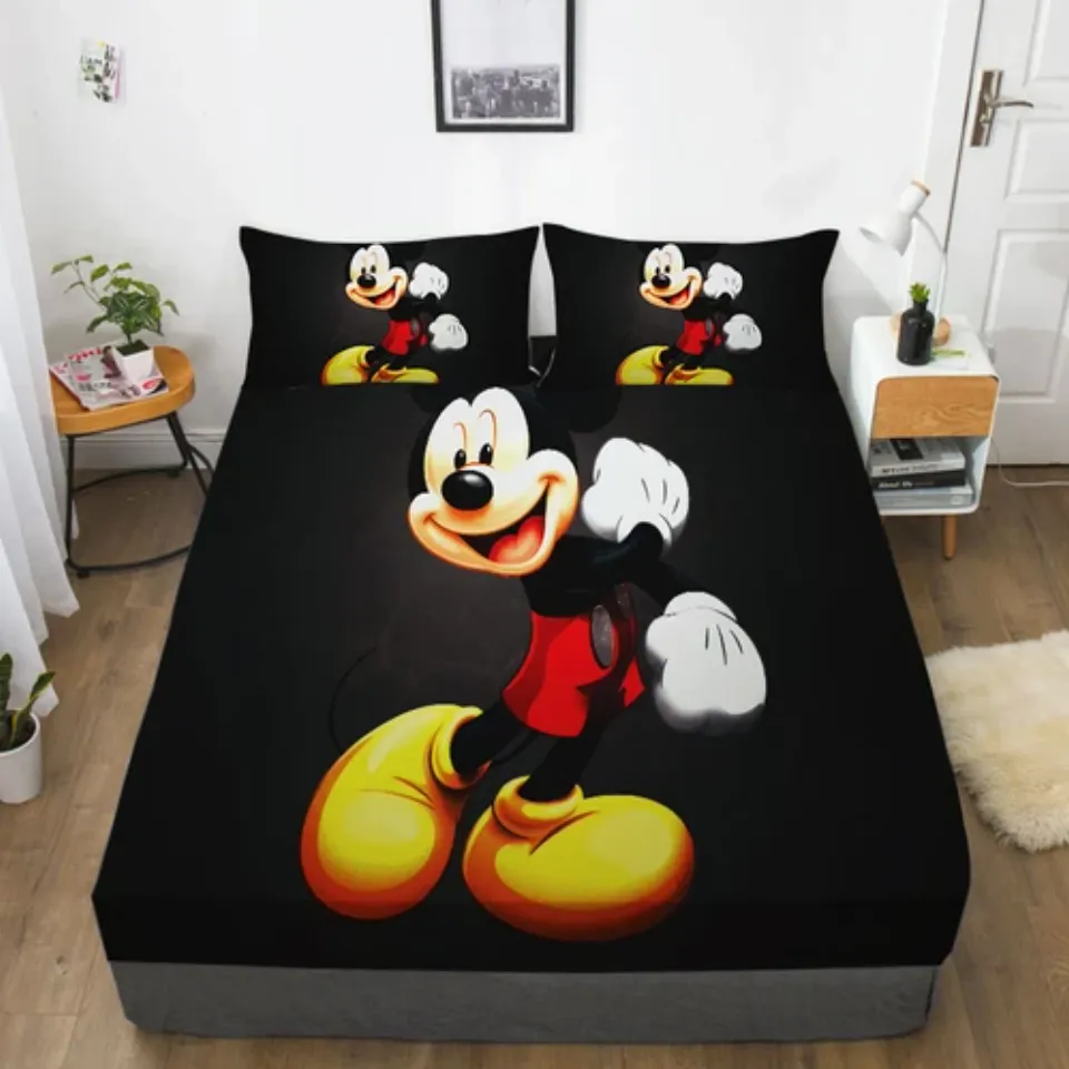 Mickey Mouse Cartoon Bedding Set Decor Fitted Sheet Set Single/Double/King Size