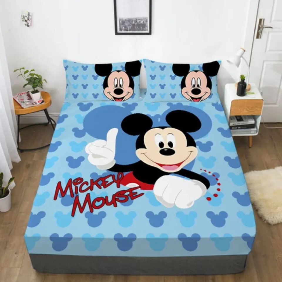Mickey Mouse Cartoon Bedding Set Decor Fitted Sheet Set Single/Double/King Size
