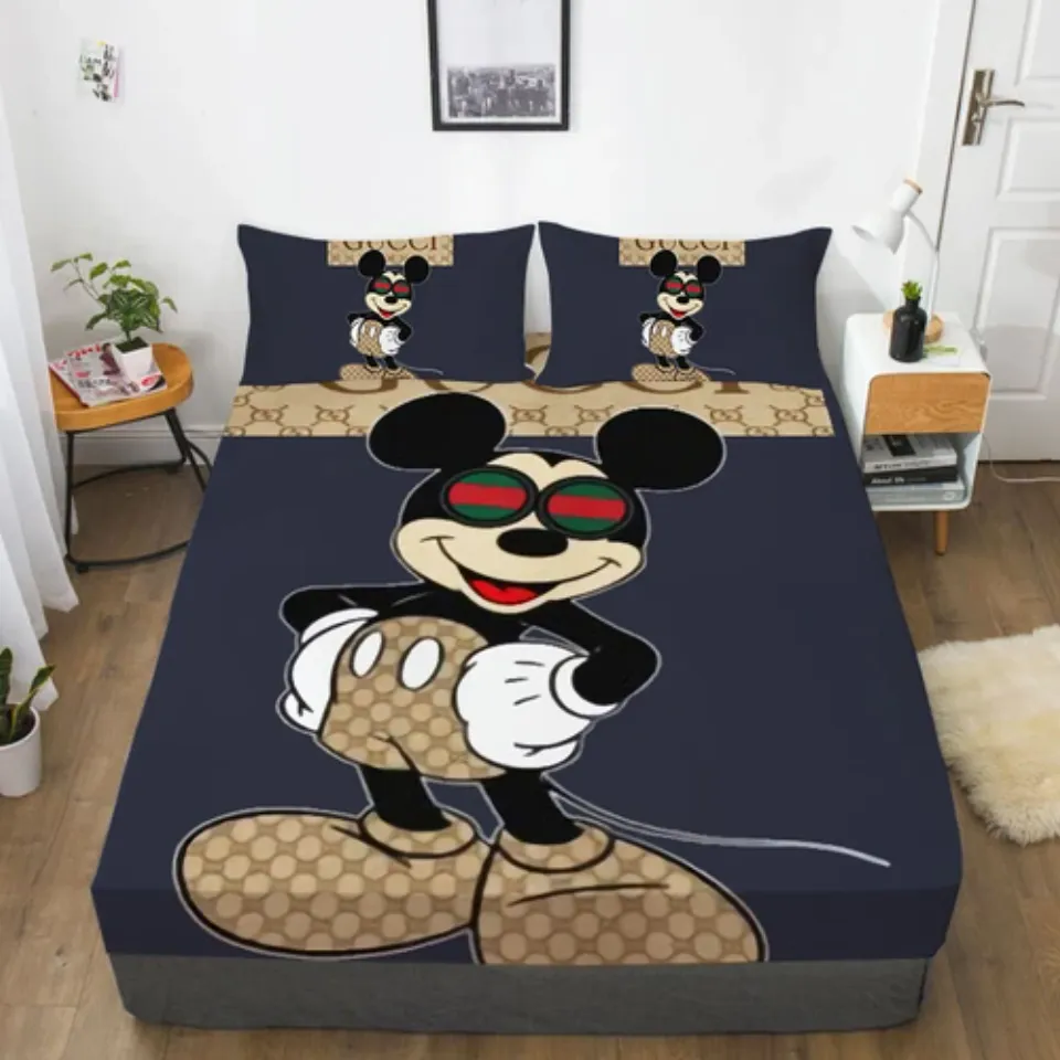 Mickey Mouse Cartoon Bedding Set Decor Fitted Sheet Set Single/Double/King Size