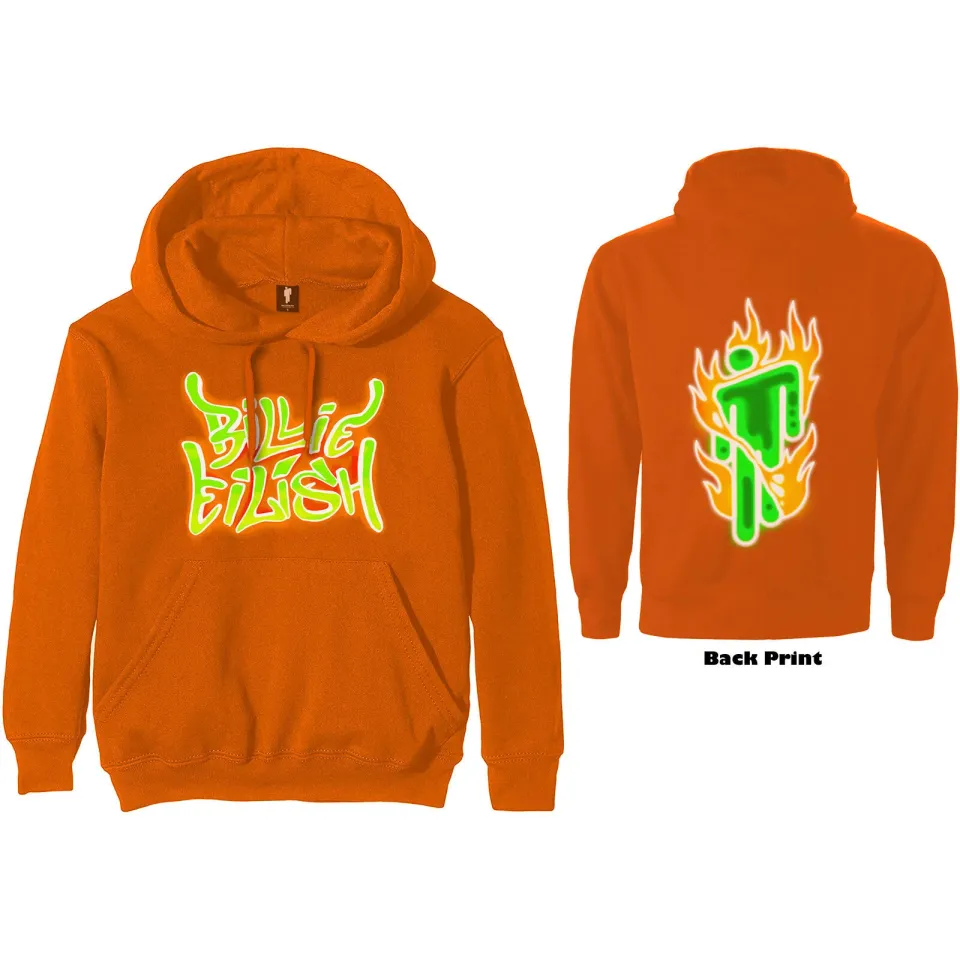 Billie Eilish Unisex Pullover Hoodie: Airbrush Flames Blohsh