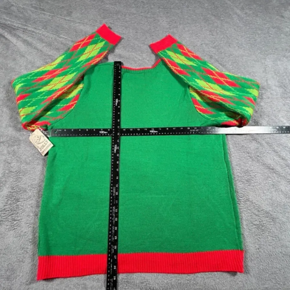 Jolly Sweaters Mens XL Green Christmas Ugly Sweater T Rex Dinosaur Disco Holiday