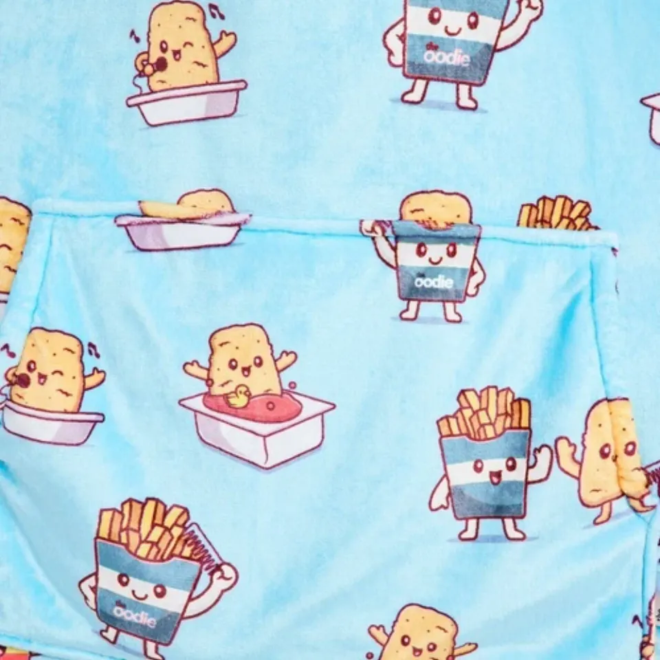 Chicken Nuggets & Fries Blue Oversized Blanket Hoodie One Size