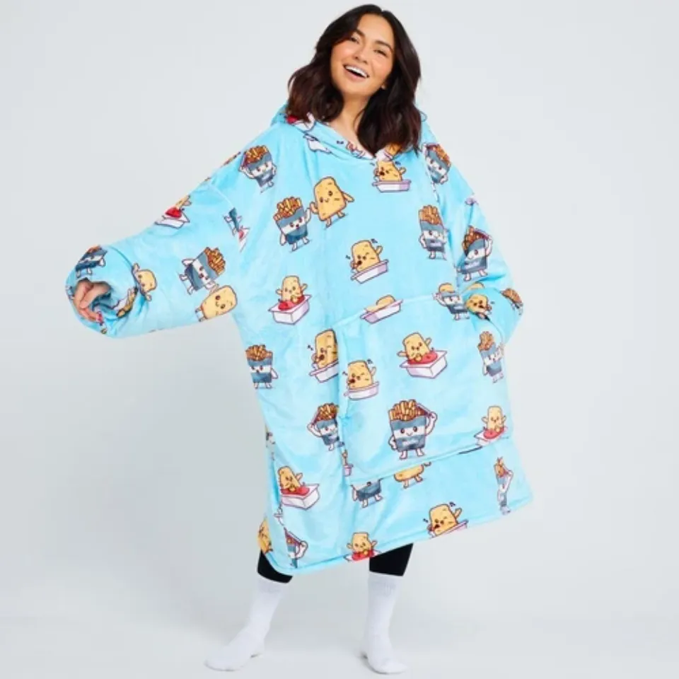 Chicken Nuggets & Fries Blue Oversized Blanket Hoodie One Size