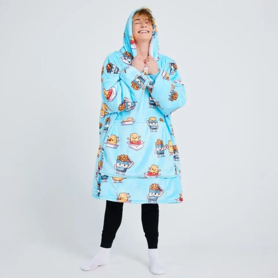 Chicken Nuggets & Fries Blue Oversized Blanket Hoodie One Size