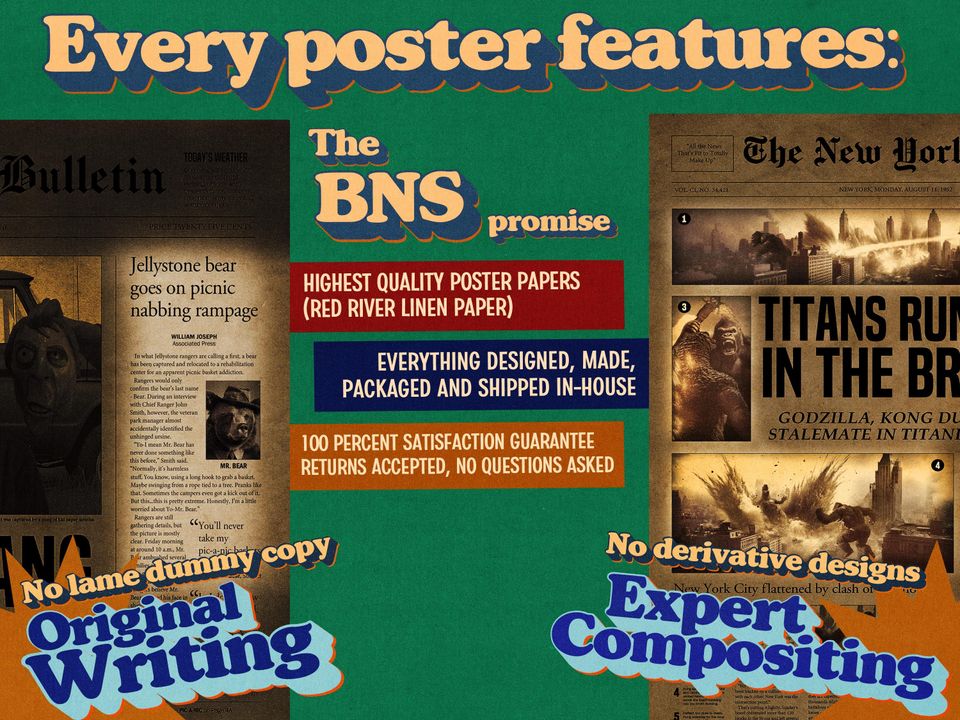 god zilla Poster | Vintage Wall Art | Retro Decor | Newspaper Print