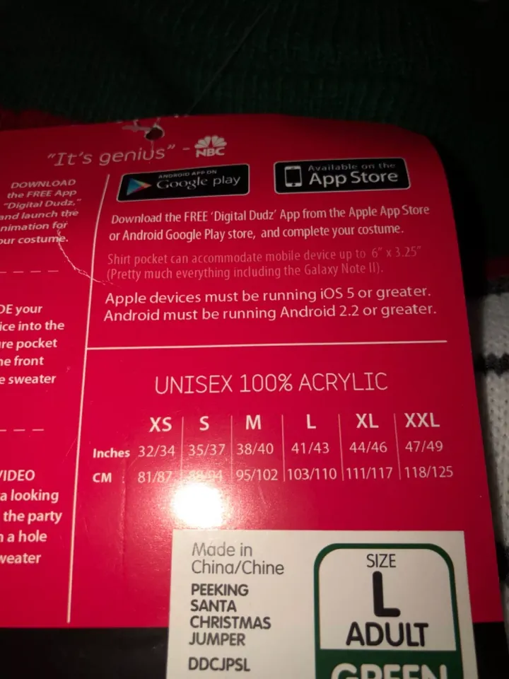 Adult Morph Digital Dudz  Santa Ugly Christmas Sweater Unisex Large NEW