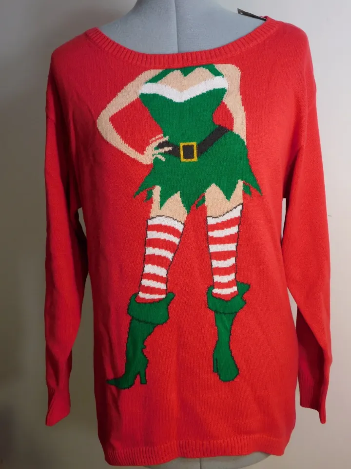 Christmas Sweater Sexy Elf Red Ugly Large Women's Cute Gift Isabella's Closet