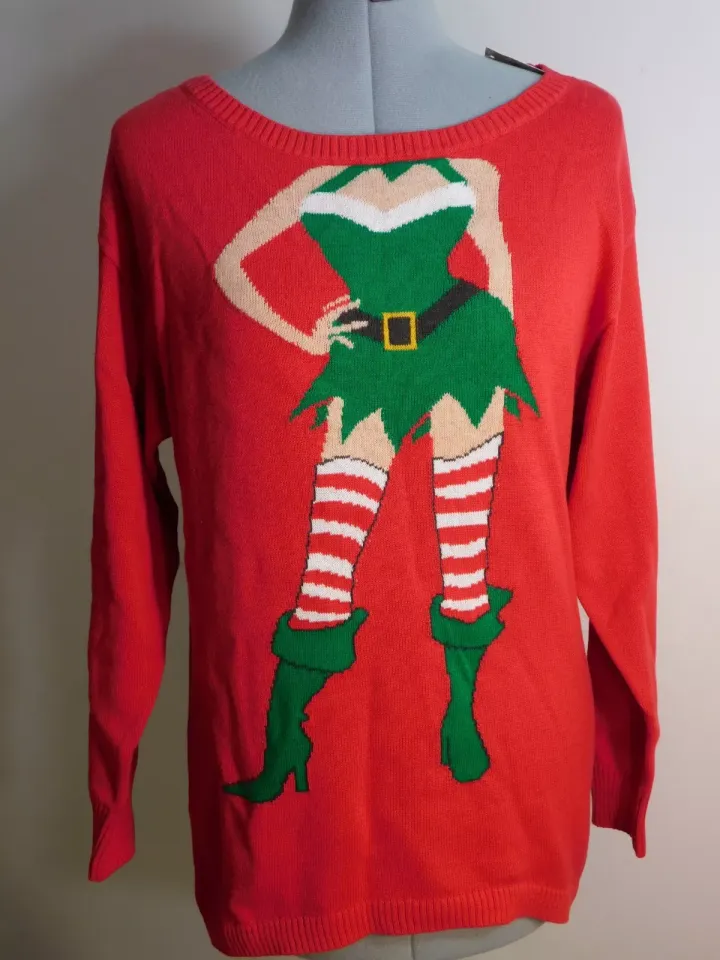 Christmas Sweater Sexy Elf Red Ugly Large Women's Cute Gift Isabella's Closet