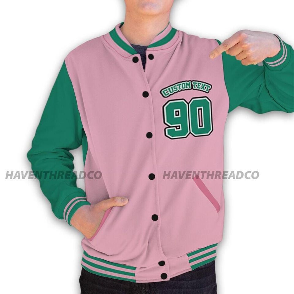 Dunk Pink Malachite Medium Soft Low Sail Unisex Varsity Jacket, Good Things Varsity Custom, Custom Baseball Jacket