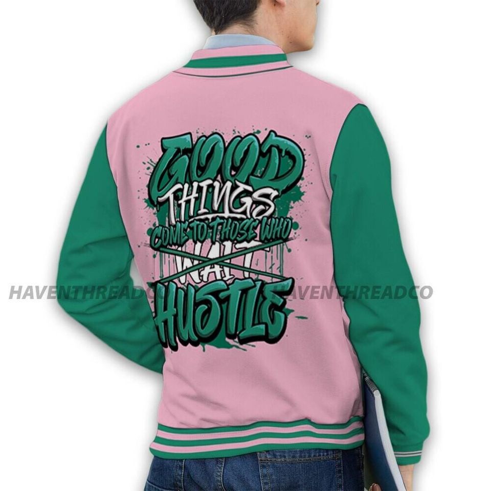 Dunk Pink Malachite Medium Soft Low Sail Unisex Varsity Jacket, Good Things Varsity Custom, Custom Baseball Jacket