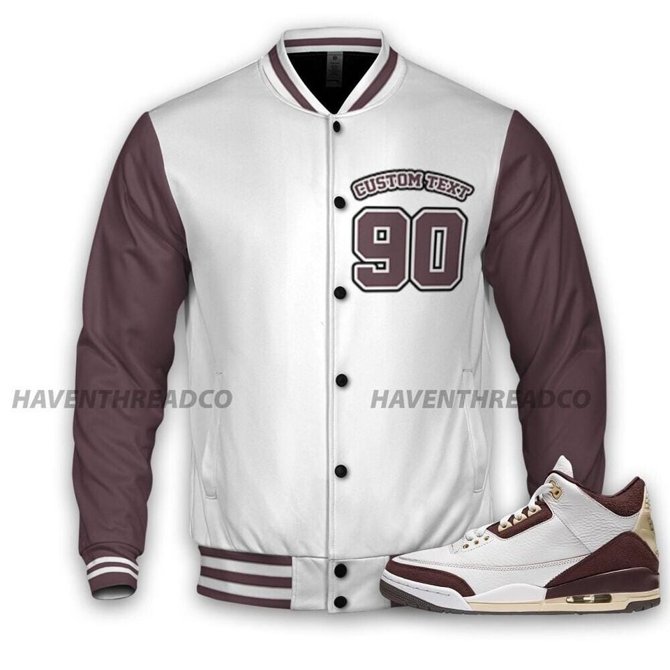 AJ 3 Burgundy Crush Unisex Varsity Jacket, Good Things Varsity Custom, Custom Baseball Jacket