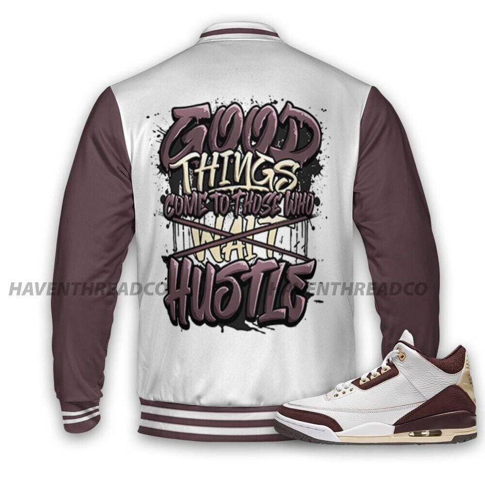 AJ 3 Burgundy Crush Unisex Varsity Jacket, Good Things Varsity Custom, Custom Baseball Jacket