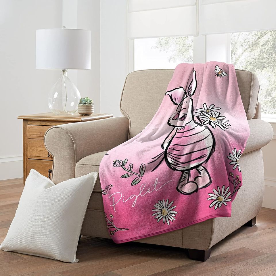 Northwest Winnie The Pooh Micro Raschel Throw Blanket, 46" x 60", Piglet Flowers