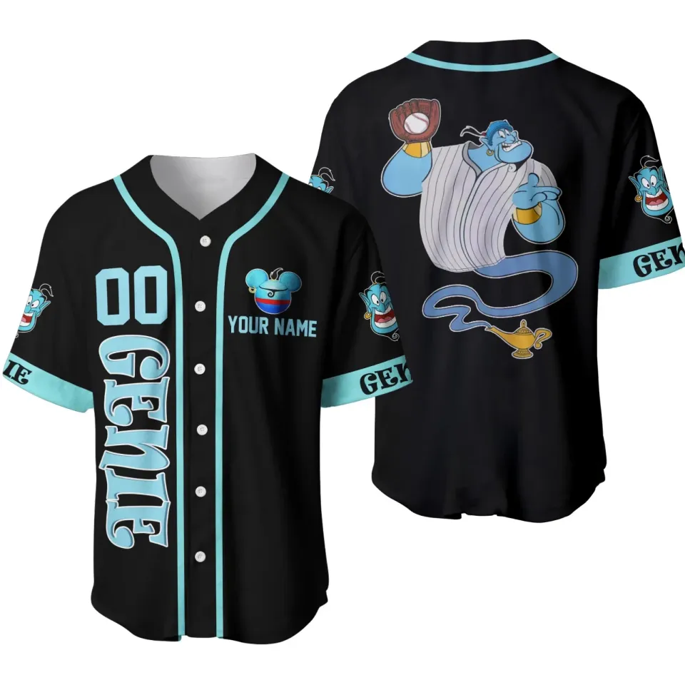 Personalize Genie Aladdin Blue Black Jersey, Custom Baseball Jersey