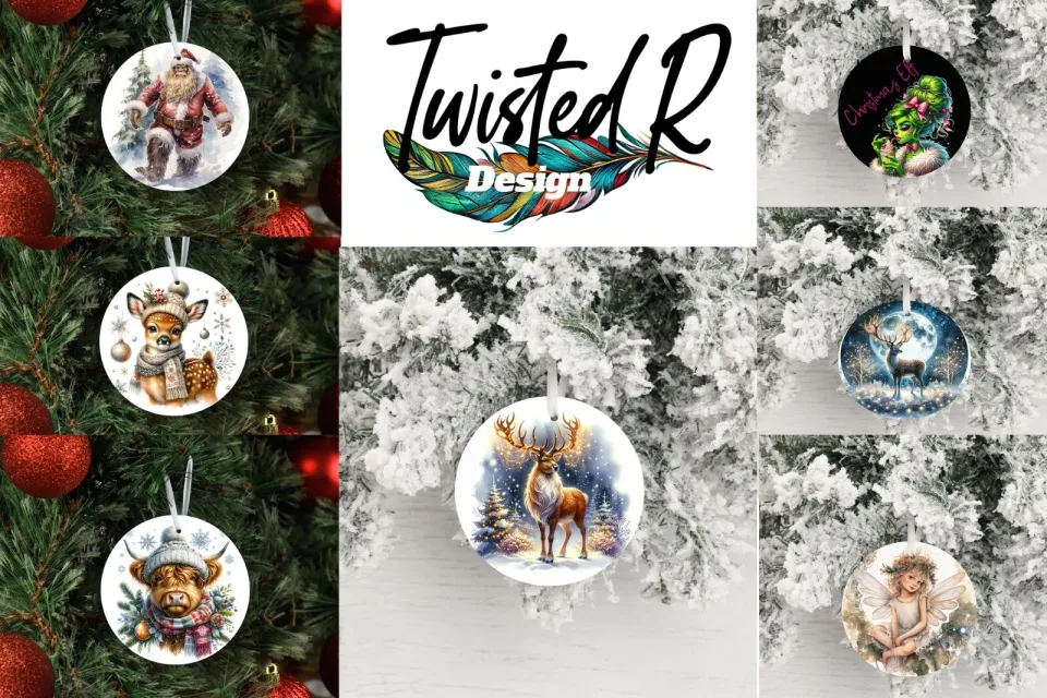 Western Small Town Christmas Ceramic Ornament