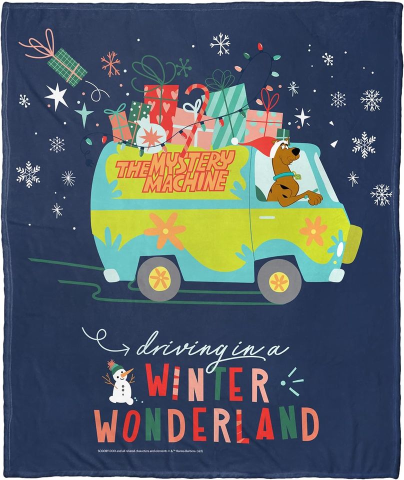 Northwest Scooby Doo Silk Touch Throw Blanket, 50" x 60", Driving in a Winter Wonderland