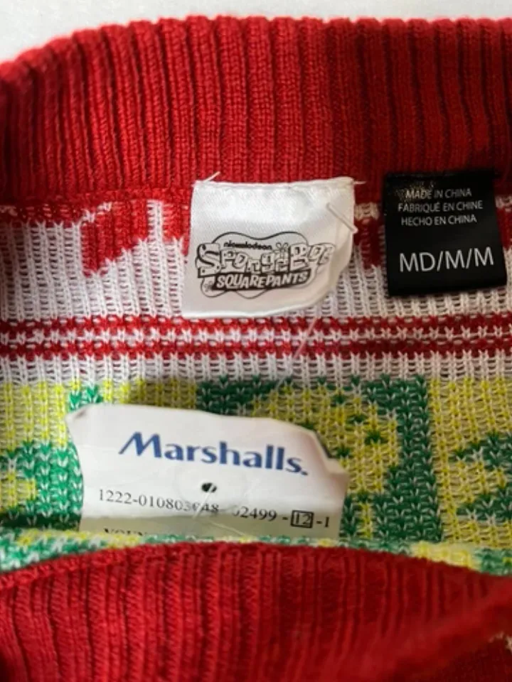 Spongebob Squarepants Ugly Christmas Sweater Mens Medium red yellow xmas