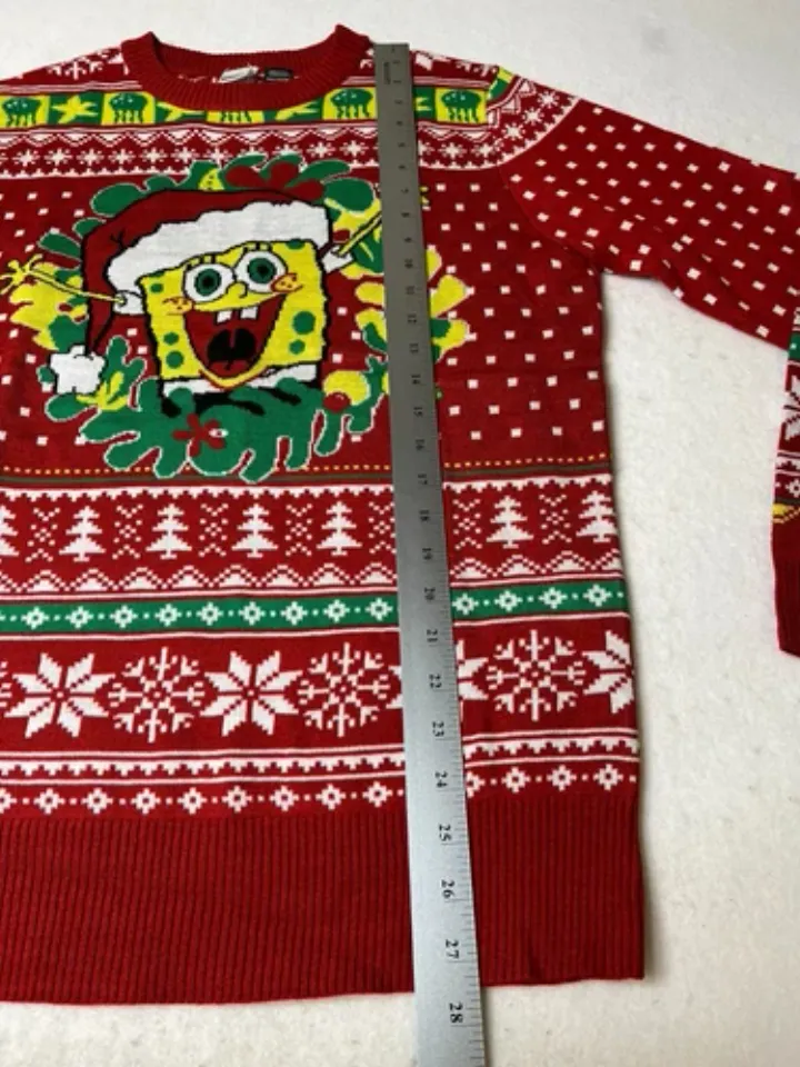 Spongebob Squarepants Ugly Christmas Sweater Mens Medium red yellow xmas