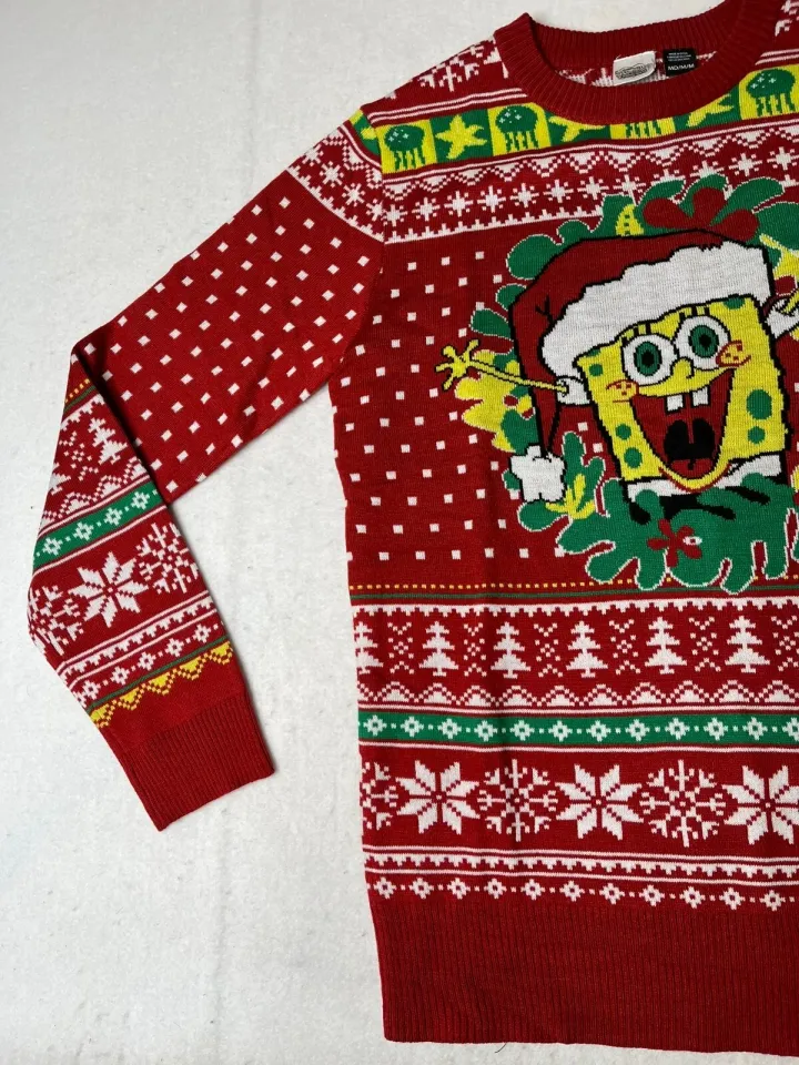 Spongebob Squarepants Ugly Christmas Sweater Mens Medium red yellow xmas