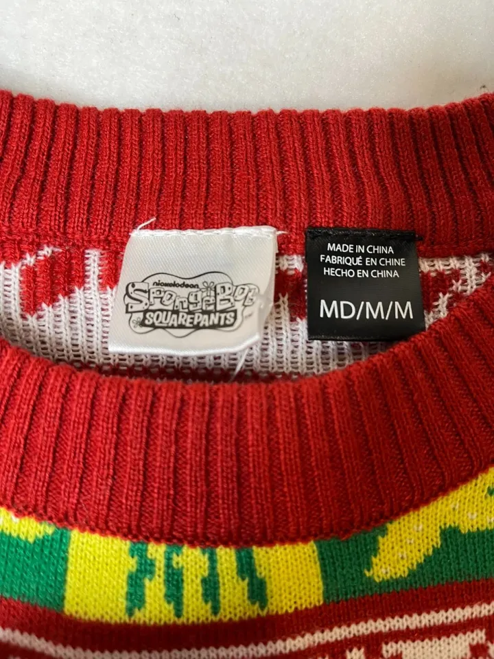 Spongebob Squarepants Ugly Christmas Sweater Mens Medium red yellow xmas
