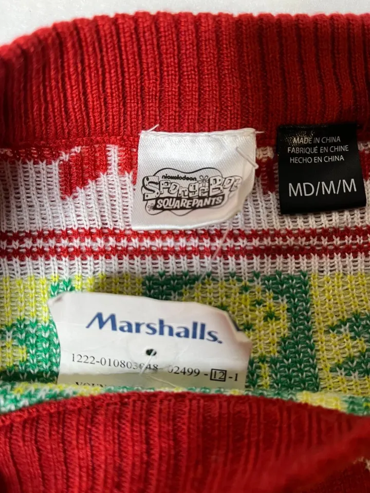 Spongebob Squarepants Ugly Christmas Sweater Mens Medium red yellow xmas