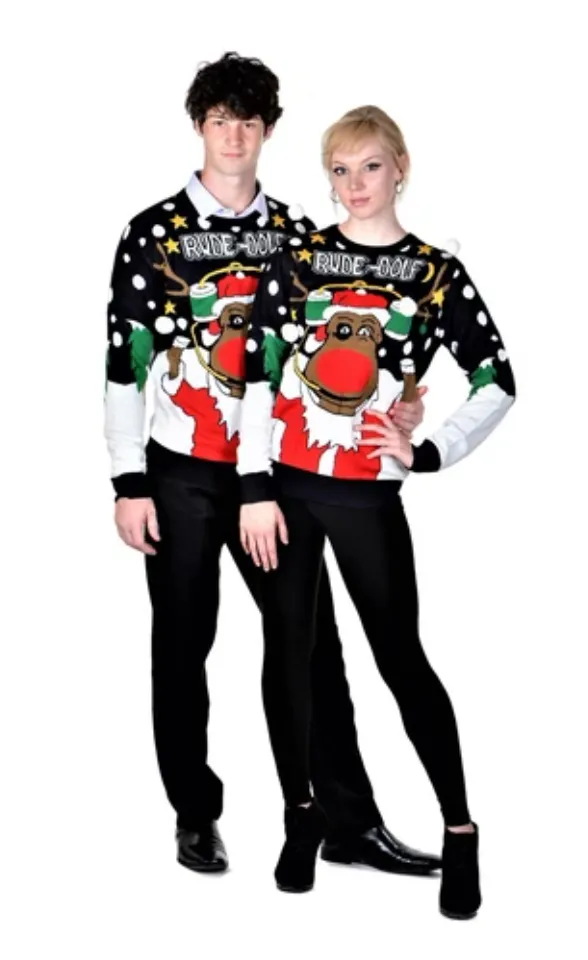 RWB Slim Fit Ugly Christmas Sweater Rudolph Pullover X-Large Navy