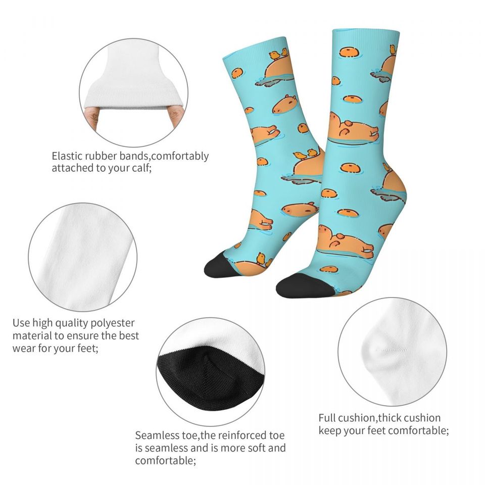 Capybara Pattern Swimming With Oranges Men's Socks Retro Harajuku Street Style Novelty Pattern Crew Sock