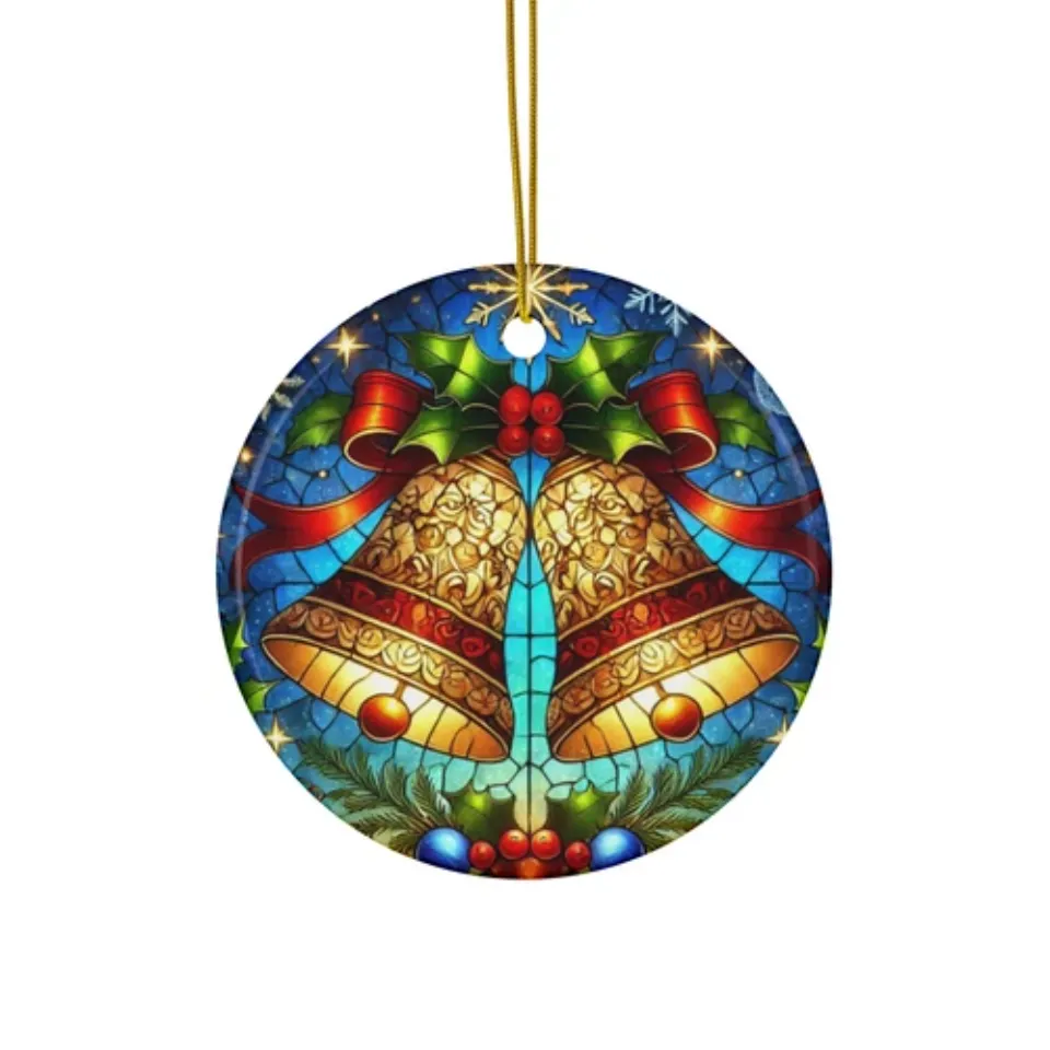 Christmas Bells Stained Glass Style Ceramic Ornaments