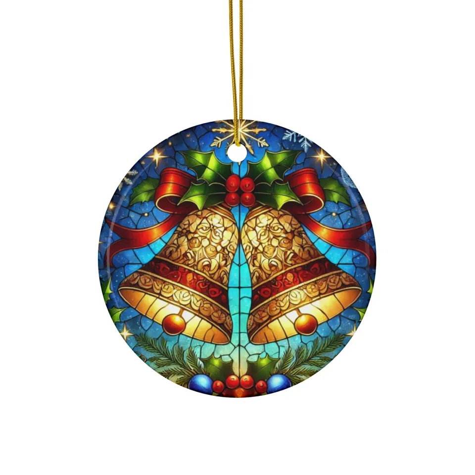 Christmas Bells Stained Glass Style Ceramic Ornaments