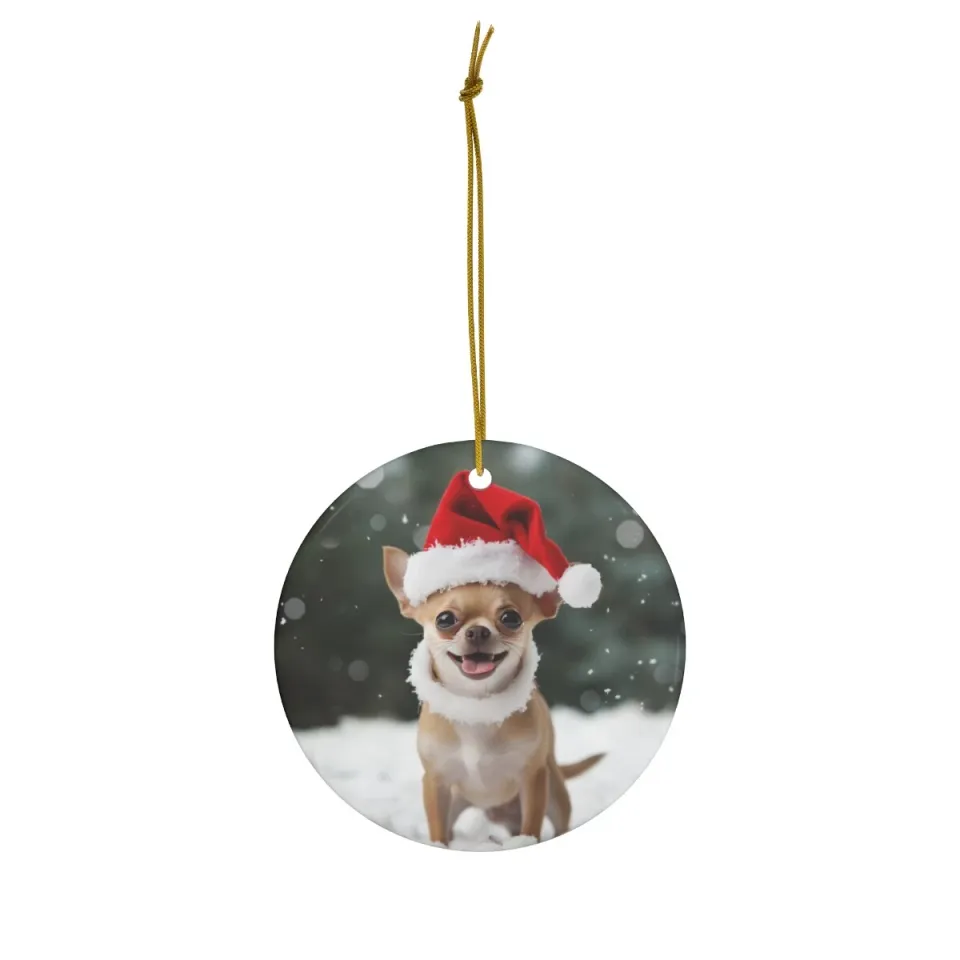 Chihuahua Dog Circle Christmas Tree Ceramic Ornament