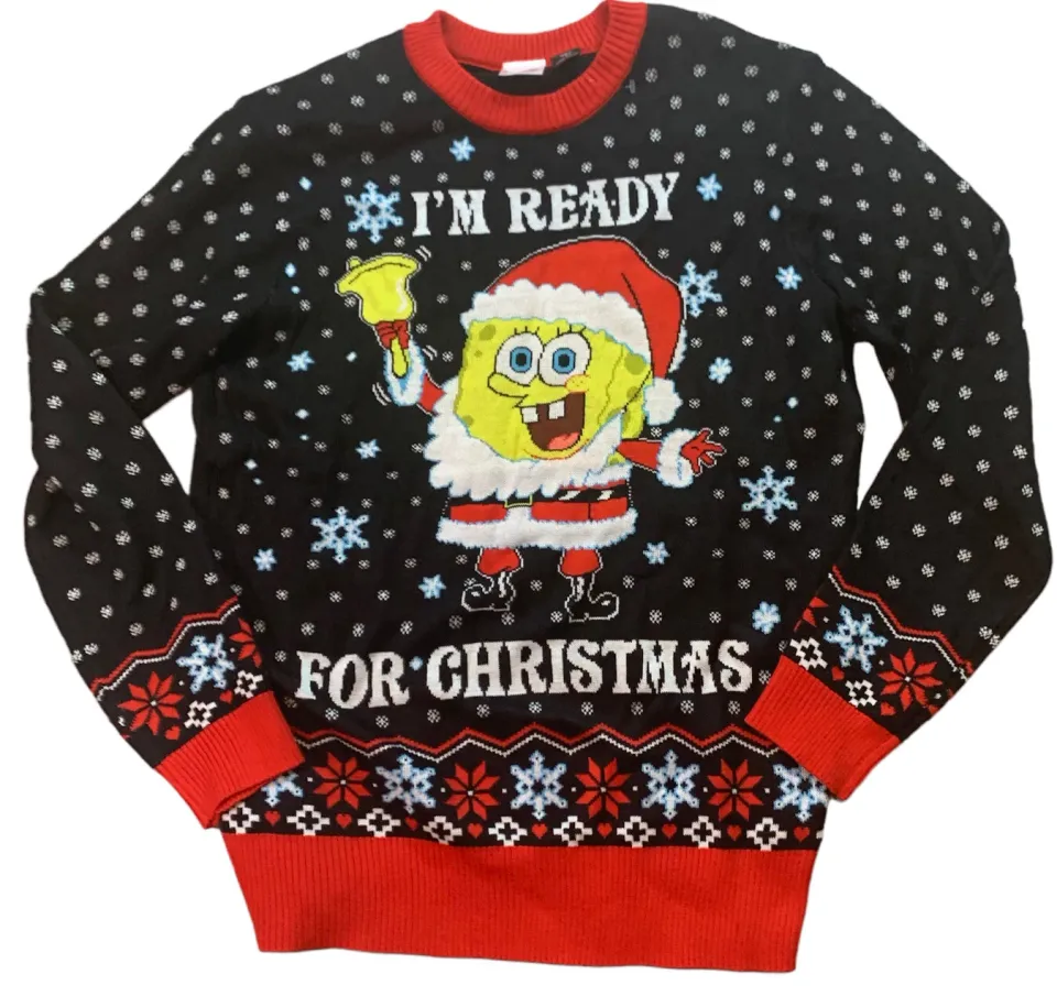 SpongeBob Squarepants Ugly Christmas Sweater Mens Size Medium Nick 90s E213