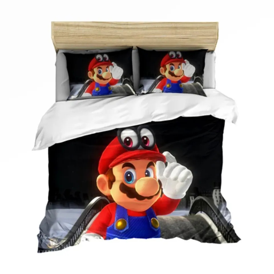 Anime Duvet Quilt Cover Set Super Mario Bedding Single Double King Super King
